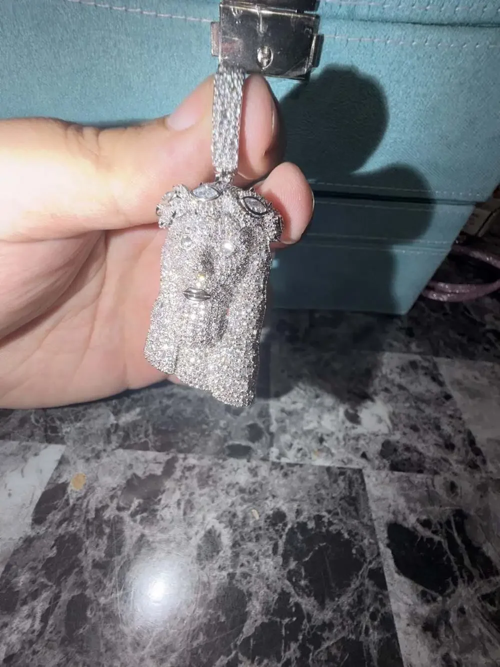 Thermal infused over brass 14k white gold ice cz Jesus pendant